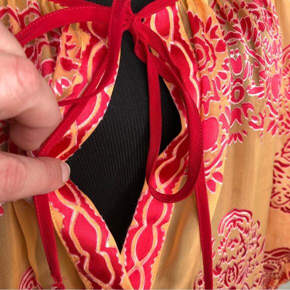 Hale Bob orange and pink sheer floral silk top size Large - Picture 8 of 16